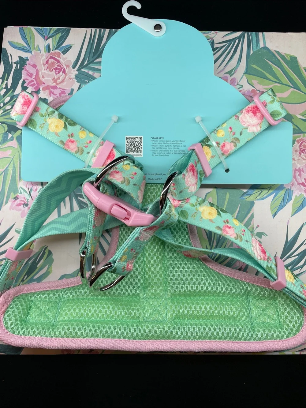 Blueberry Pet Green Mesh Dog Harness with Pink Trim